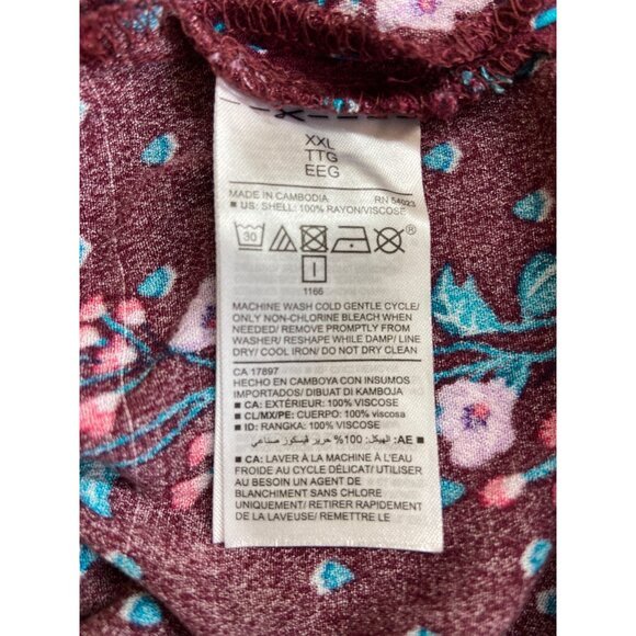Old Navy Blouse XXL Burgundy Floral Long Sleeve Elastic Cottagecore Lagenlook - Picture 4 of 7
